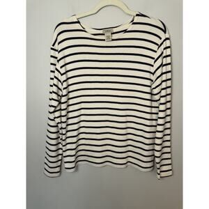 LL Bean Boat Neck Stripe Tee Women's Sz L Cotton Nautical